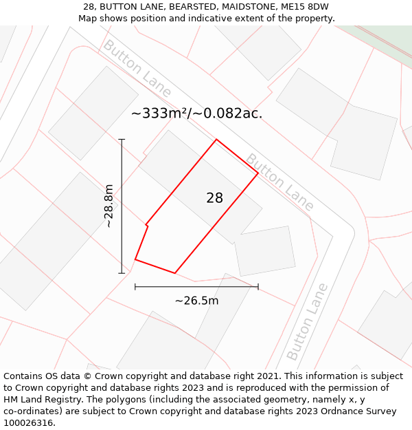 28, BUTTON LANE, BEARSTED, MAIDSTONE, ME15 8DW: Plot and title map