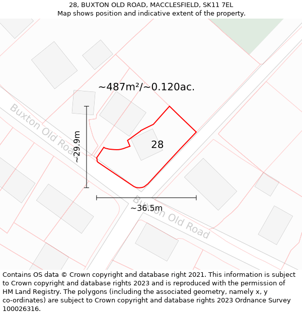 28, BUXTON OLD ROAD, MACCLESFIELD, SK11 7EL: Plot and title map