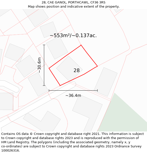 28, CAE GANOL, PORTHCAWL, CF36 3RS: Plot and title map