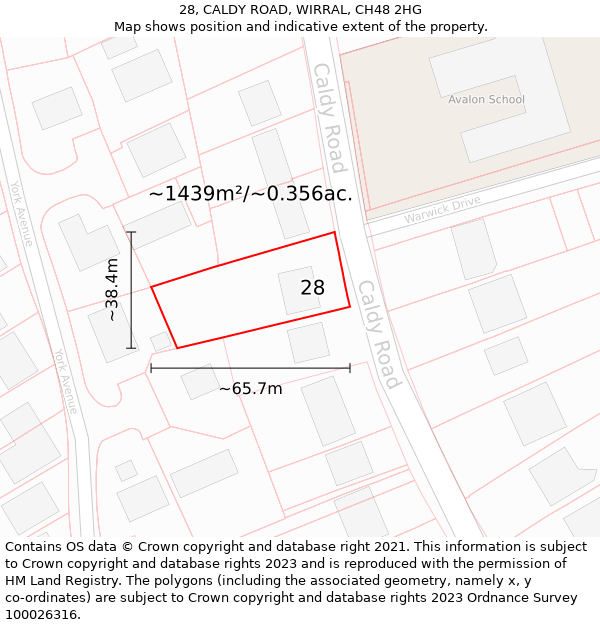 28, CALDY ROAD, WIRRAL, CH48 2HG: Plot and title map