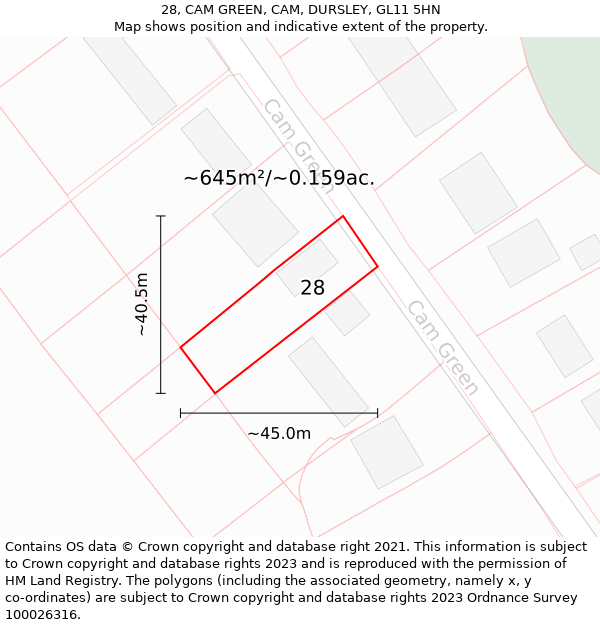 28, CAM GREEN, CAM, DURSLEY, GL11 5HN: Plot and title map