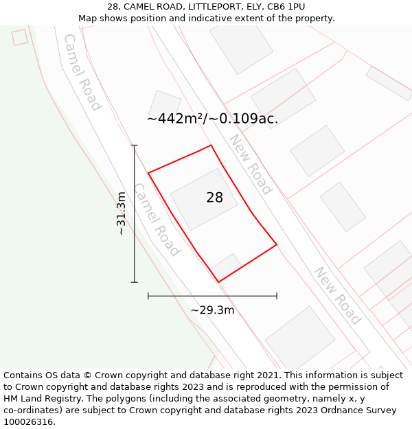 28, CAMEL ROAD, LITTLEPORT, ELY, CB6 1PU: Plot and title map