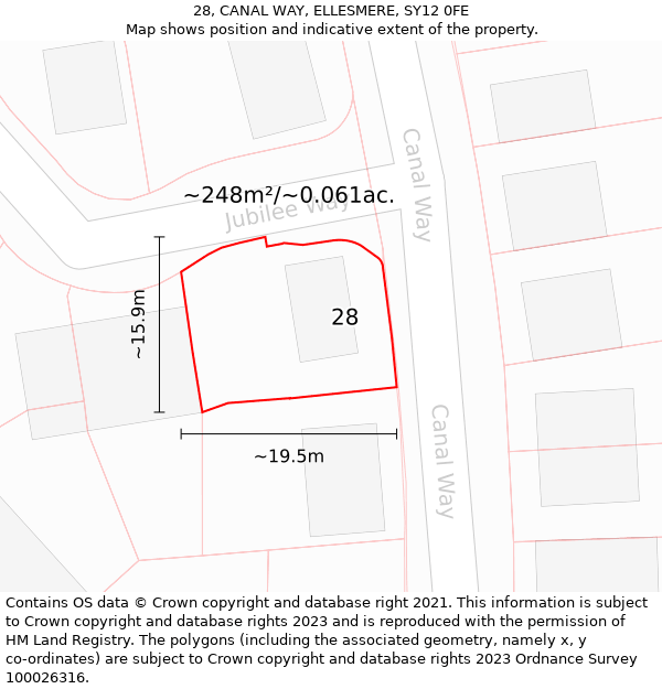 28, CANAL WAY, ELLESMERE, SY12 0FE: Plot and title map