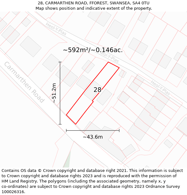 28, CARMARTHEN ROAD, FFOREST, SWANSEA, SA4 0TU: Plot and title map