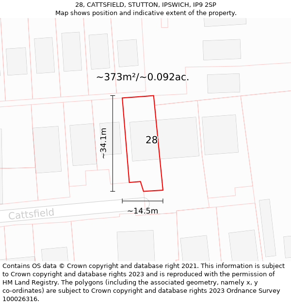 28, CATTSFIELD, STUTTON, IPSWICH, IP9 2SP: Plot and title map