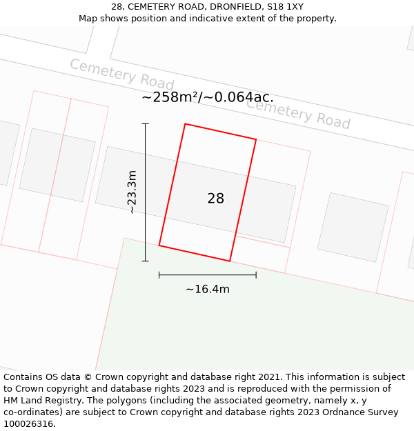 28, CEMETERY ROAD, DRONFIELD, S18 1XY: Plot and title map