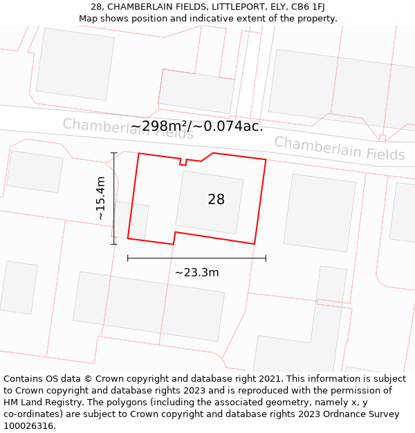 28, CHAMBERLAIN FIELDS, LITTLEPORT, ELY, CB6 1FJ: Plot and title map