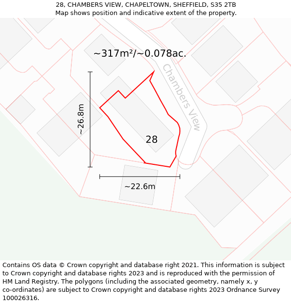 28, CHAMBERS VIEW, CHAPELTOWN, SHEFFIELD, S35 2TB: Plot and title map