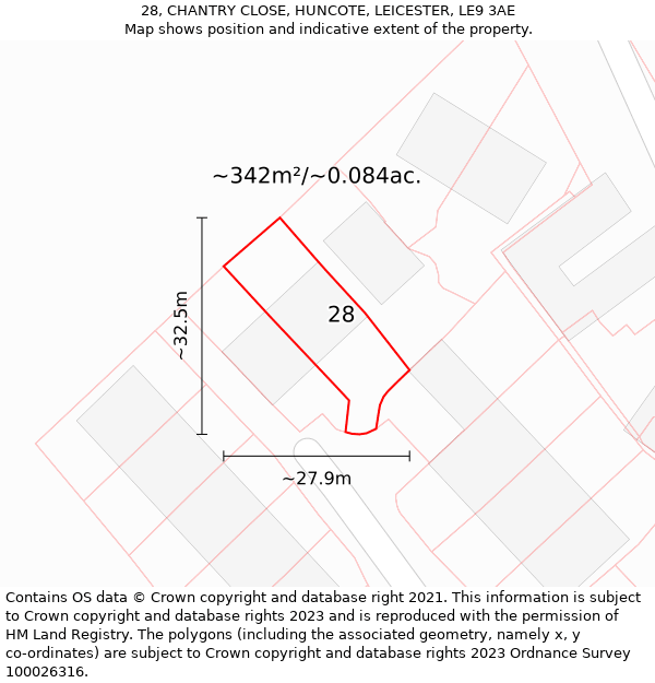 28, CHANTRY CLOSE, HUNCOTE, LEICESTER, LE9 3AE: Plot and title map