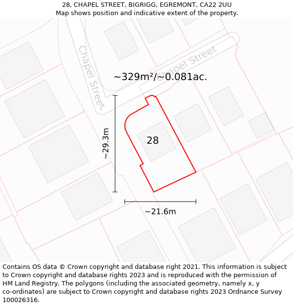 28, CHAPEL STREET, BIGRIGG, EGREMONT, CA22 2UU: Plot and title map