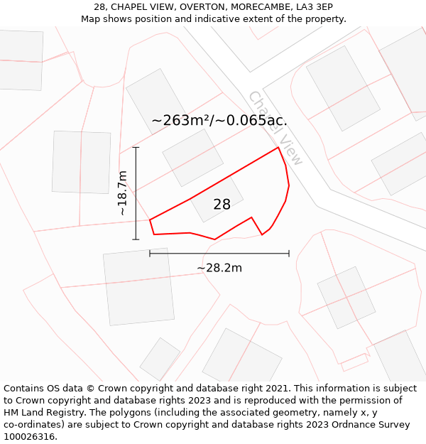 28, CHAPEL VIEW, OVERTON, MORECAMBE, LA3 3EP: Plot and title map