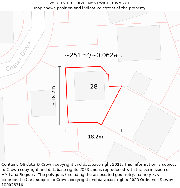 28, CHATER DRIVE, NANTWICH, CW5 7GH: Plot and title map