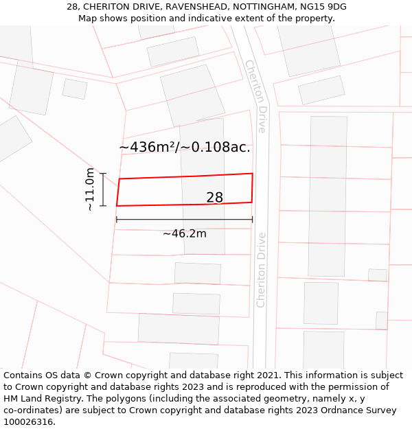 28, CHERITON DRIVE, RAVENSHEAD, NOTTINGHAM, NG15 9DG: Plot and title map