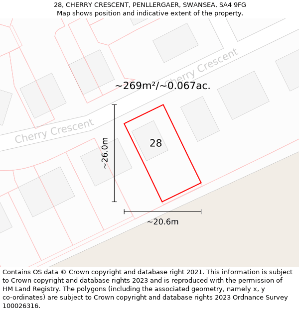 28, CHERRY CRESCENT, PENLLERGAER, SWANSEA, SA4 9FG: Plot and title map