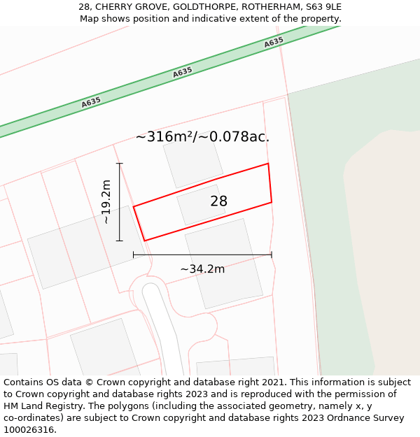 28, CHERRY GROVE, GOLDTHORPE, ROTHERHAM, S63 9LE: Plot and title map