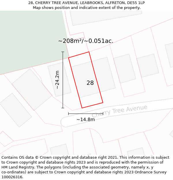 28, CHERRY TREE AVENUE, LEABROOKS, ALFRETON, DE55 1LP: Plot and title map