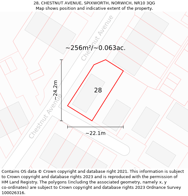 28, CHESTNUT AVENUE, SPIXWORTH, NORWICH, NR10 3QG: Plot and title map