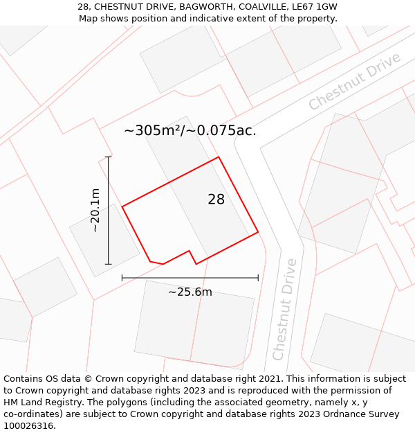 28, CHESTNUT DRIVE, BAGWORTH, COALVILLE, LE67 1GW: Plot and title map