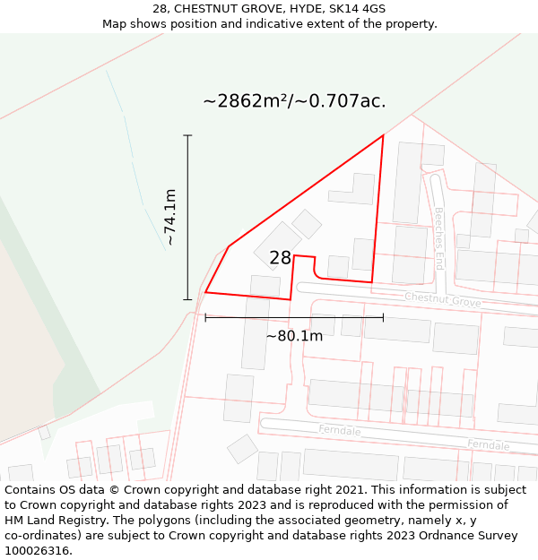 28, CHESTNUT GROVE, HYDE, SK14 4GS: Plot and title map