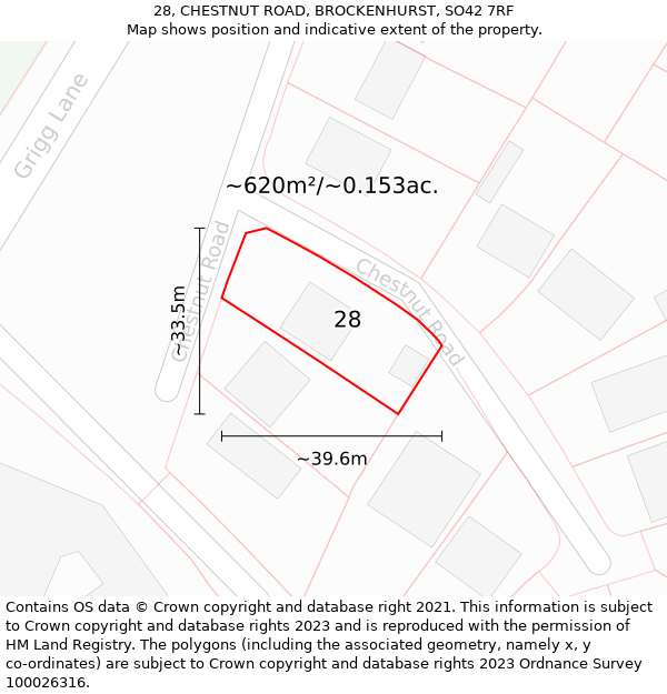 28, CHESTNUT ROAD, BROCKENHURST, SO42 7RF: Plot and title map