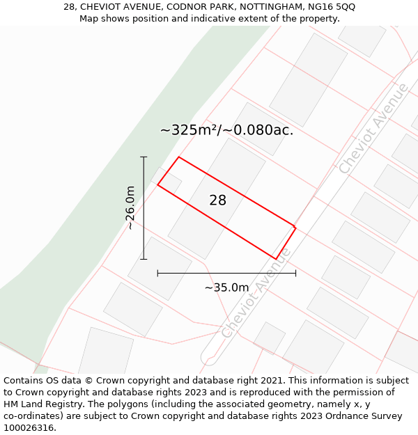 28, CHEVIOT AVENUE, CODNOR PARK, NOTTINGHAM, NG16 5QQ: Plot and title map