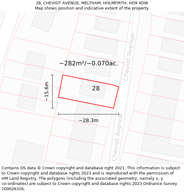 28, CHEVIOT AVENUE, MELTHAM, HOLMFIRTH, HD9 4DW: Plot and title map