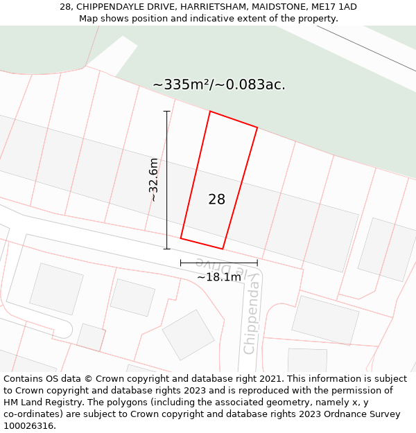 28, CHIPPENDAYLE DRIVE, HARRIETSHAM, MAIDSTONE, ME17 1AD: Plot and title map