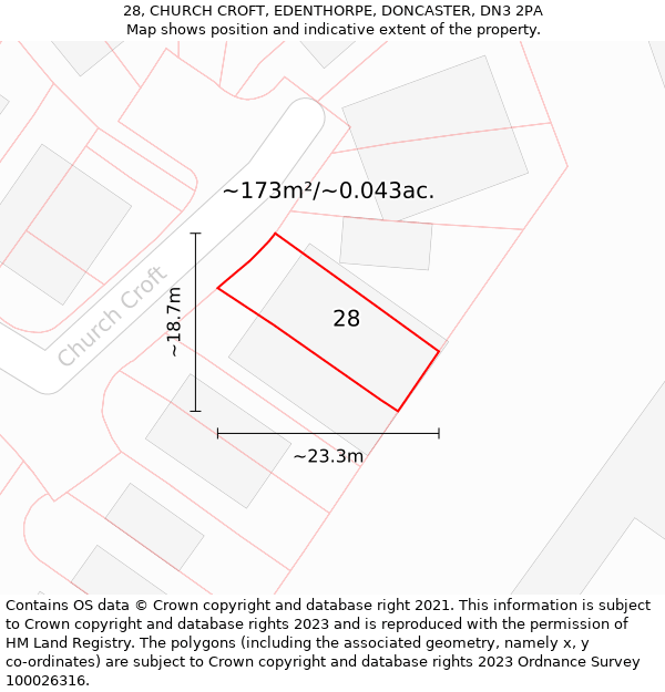 28, CHURCH CROFT, EDENTHORPE, DONCASTER, DN3 2PA: Plot and title map