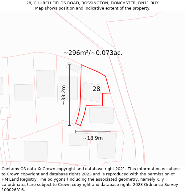 28, CHURCH FIELDS ROAD, ROSSINGTON, DONCASTER, DN11 0HX: Plot and title map