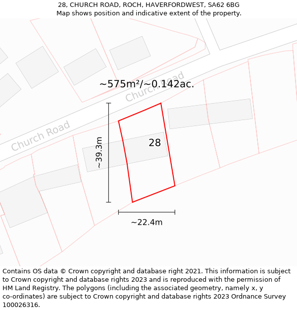 28, CHURCH ROAD, ROCH, HAVERFORDWEST, SA62 6BG: Plot and title map