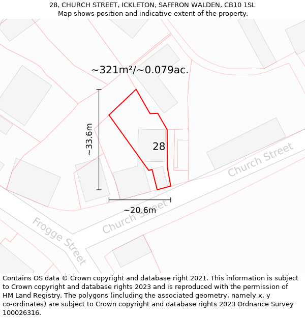 28, CHURCH STREET, ICKLETON, SAFFRON WALDEN, CB10 1SL: Plot and title map