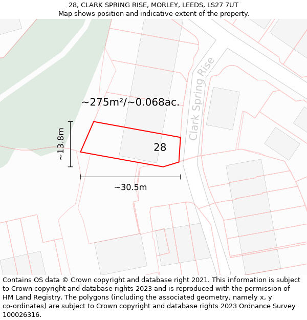 28, CLARK SPRING RISE, MORLEY, LEEDS, LS27 7UT: Plot and title map