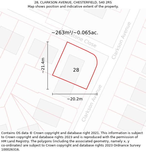 28, CLARKSON AVENUE, CHESTERFIELD, S40 2RS: Plot and title map