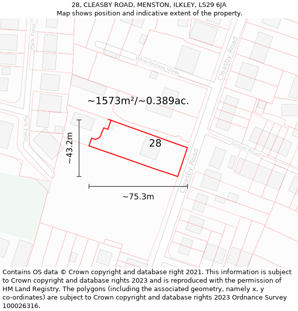 28, CLEASBY ROAD, MENSTON, ILKLEY, LS29 6JA: Plot and title map