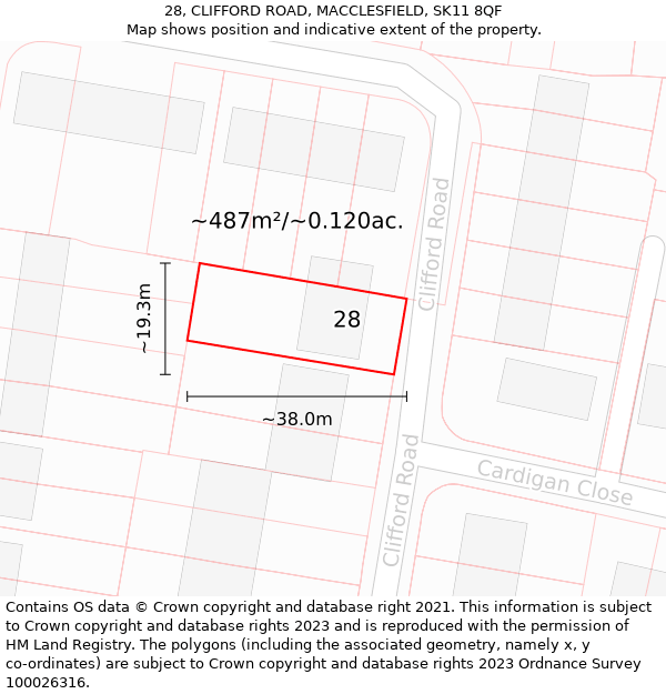 28, CLIFFORD ROAD, MACCLESFIELD, SK11 8QF: Plot and title map