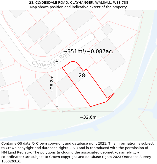 28, CLYDESDALE ROAD, CLAYHANGER, WALSALL, WS8 7SG: Plot and title map