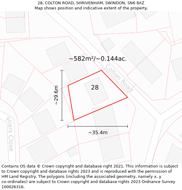 28, COLTON ROAD, SHRIVENHAM, SWINDON, SN6 8AZ: Plot and title map