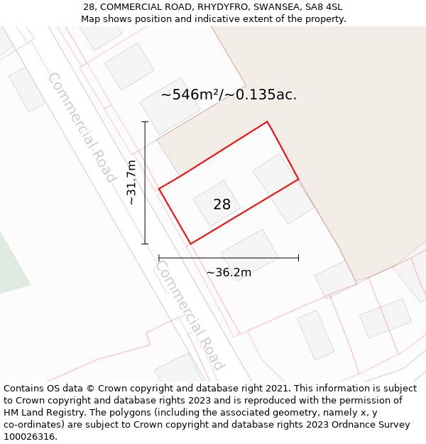 28, COMMERCIAL ROAD, RHYDYFRO, SWANSEA, SA8 4SL: Plot and title map