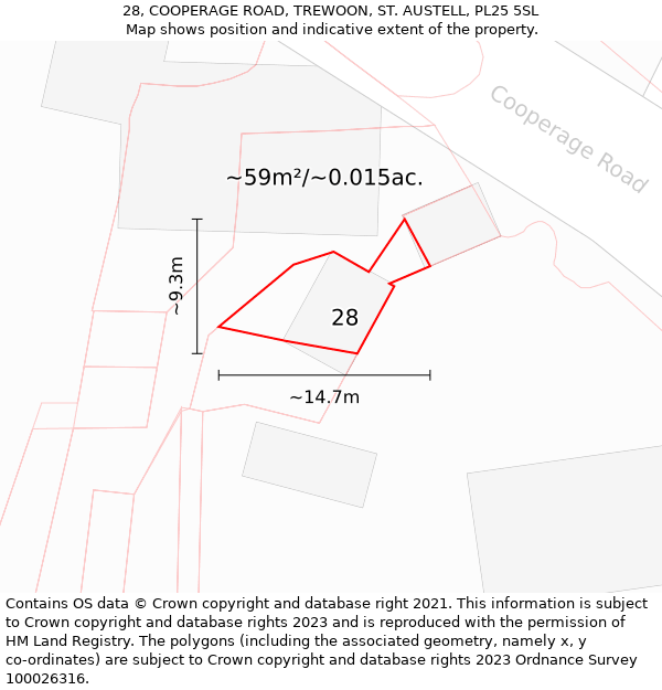 28, COOPERAGE ROAD, TREWOON, ST. AUSTELL, PL25 5SL: Plot and title map