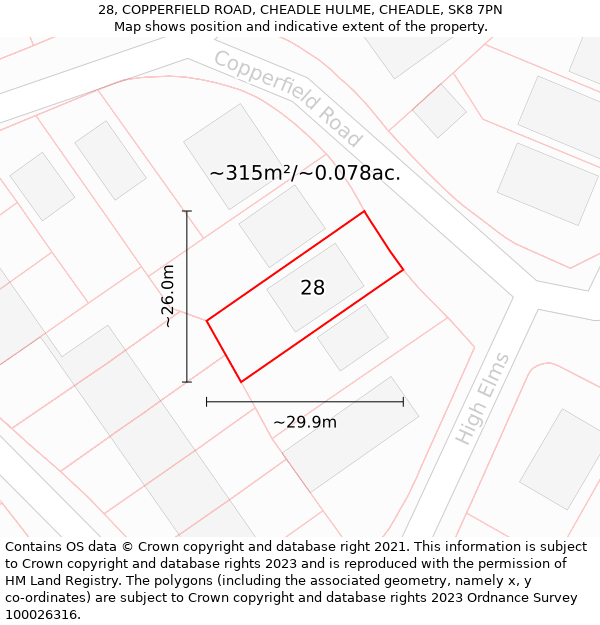 28, COPPERFIELD ROAD, CHEADLE HULME, CHEADLE, SK8 7PN: Plot and title map
