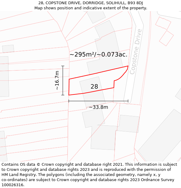 28, COPSTONE DRIVE, DORRIDGE, SOLIHULL, B93 8DJ: Plot and title map