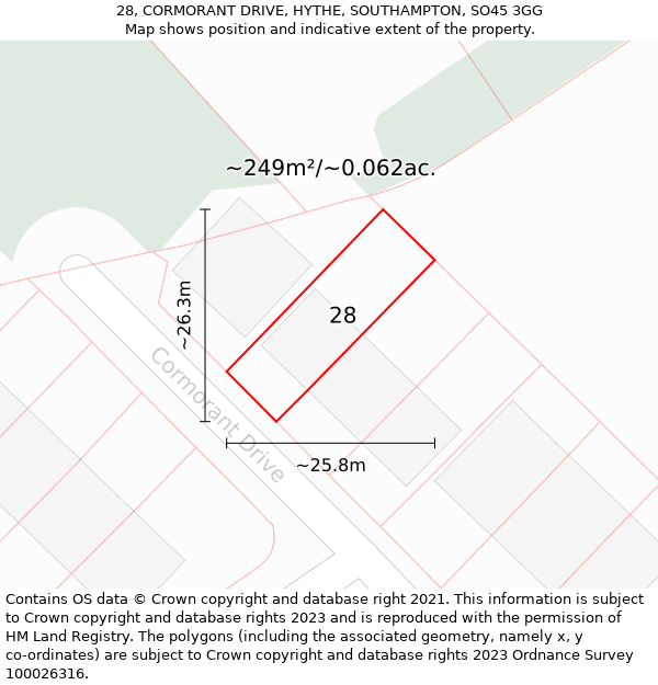 28, CORMORANT DRIVE, HYTHE, SOUTHAMPTON, SO45 3GG: Plot and title map