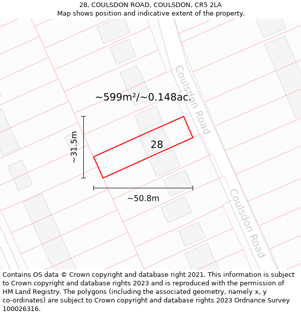 28, COULSDON ROAD, COULSDON, CR5 2LA: Plot and title map