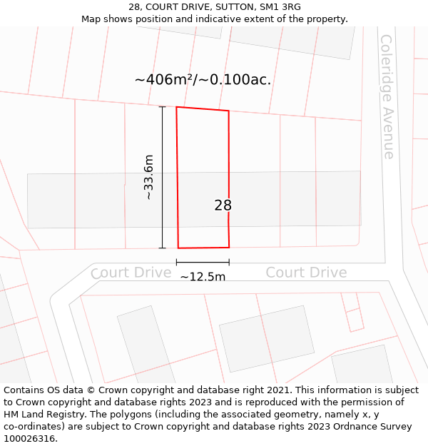 28, COURT DRIVE, SUTTON, SM1 3RG: Plot and title map