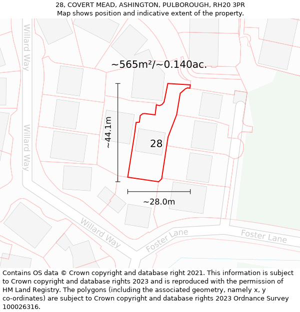 28, COVERT MEAD, ASHINGTON, PULBOROUGH, RH20 3PR: Plot and title map