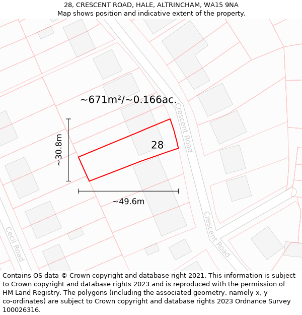 28, CRESCENT ROAD, HALE, ALTRINCHAM, WA15 9NA: Plot and title map