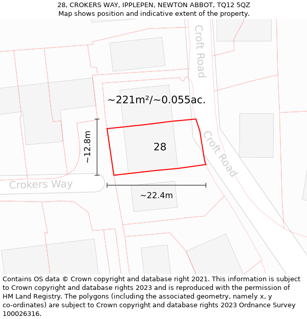 28, CROKERS WAY, IPPLEPEN, NEWTON ABBOT, TQ12 5QZ: Plot and title map