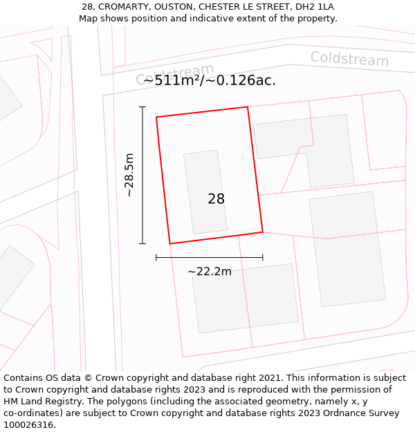 28, CROMARTY, OUSTON, CHESTER LE STREET, DH2 1LA: Plot and title map