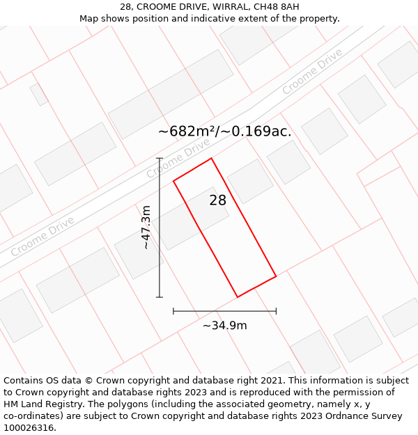 28, CROOME DRIVE, WIRRAL, CH48 8AH: Plot and title map