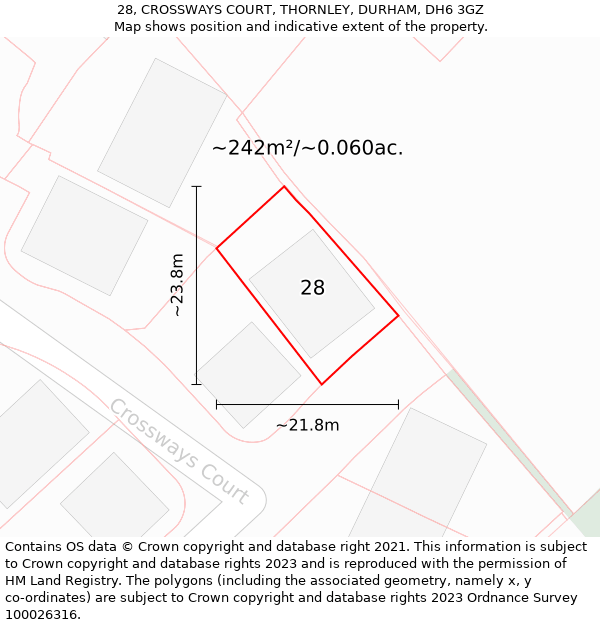 28, CROSSWAYS COURT, THORNLEY, DURHAM, DH6 3GZ: Plot and title map